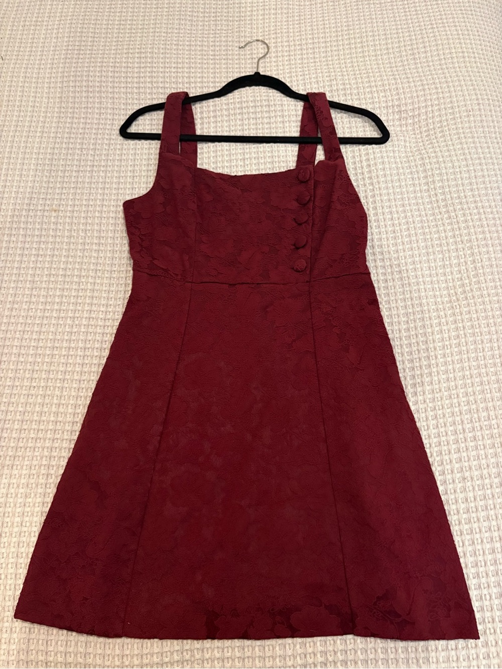 Urban Outfitters Burgundy Lace A-Line Dress with Button Detail
